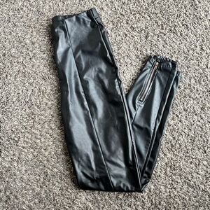 Shein Black Faux Leather Skinny High Waist Pants With Zipper Split Hem Small